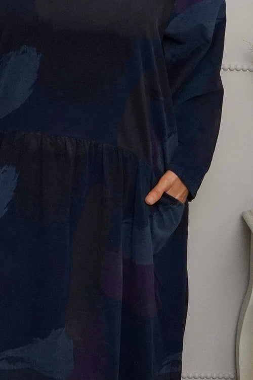 Dreda Print Needlecord Dress Navy - Image 2