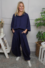 Deana Cotton Trousers Navy Navy - Deana Cotton Trousers Navy