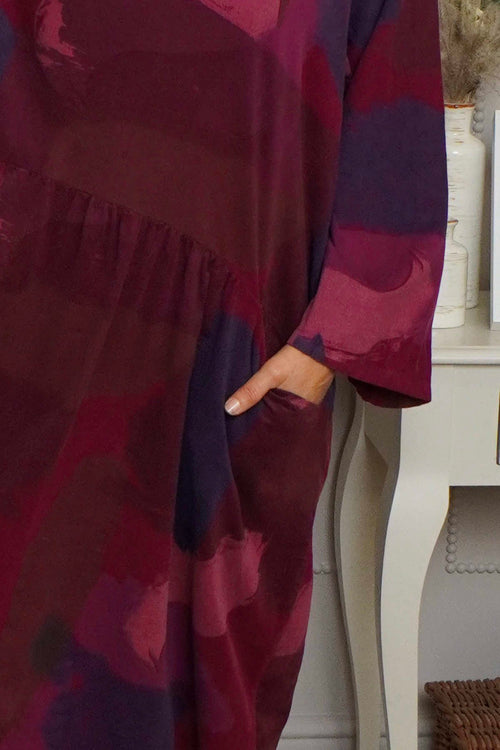 Dreda Print Needlecord Dress Burgundy - Image 2