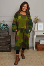 Dreda Print Needlecord Dress Olive Olive - Dreda Print Needlecord Dress Olive