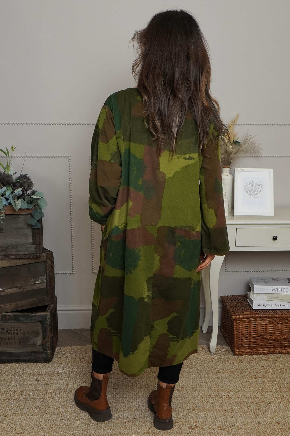 Dreda Print Needlecord Dress Olive