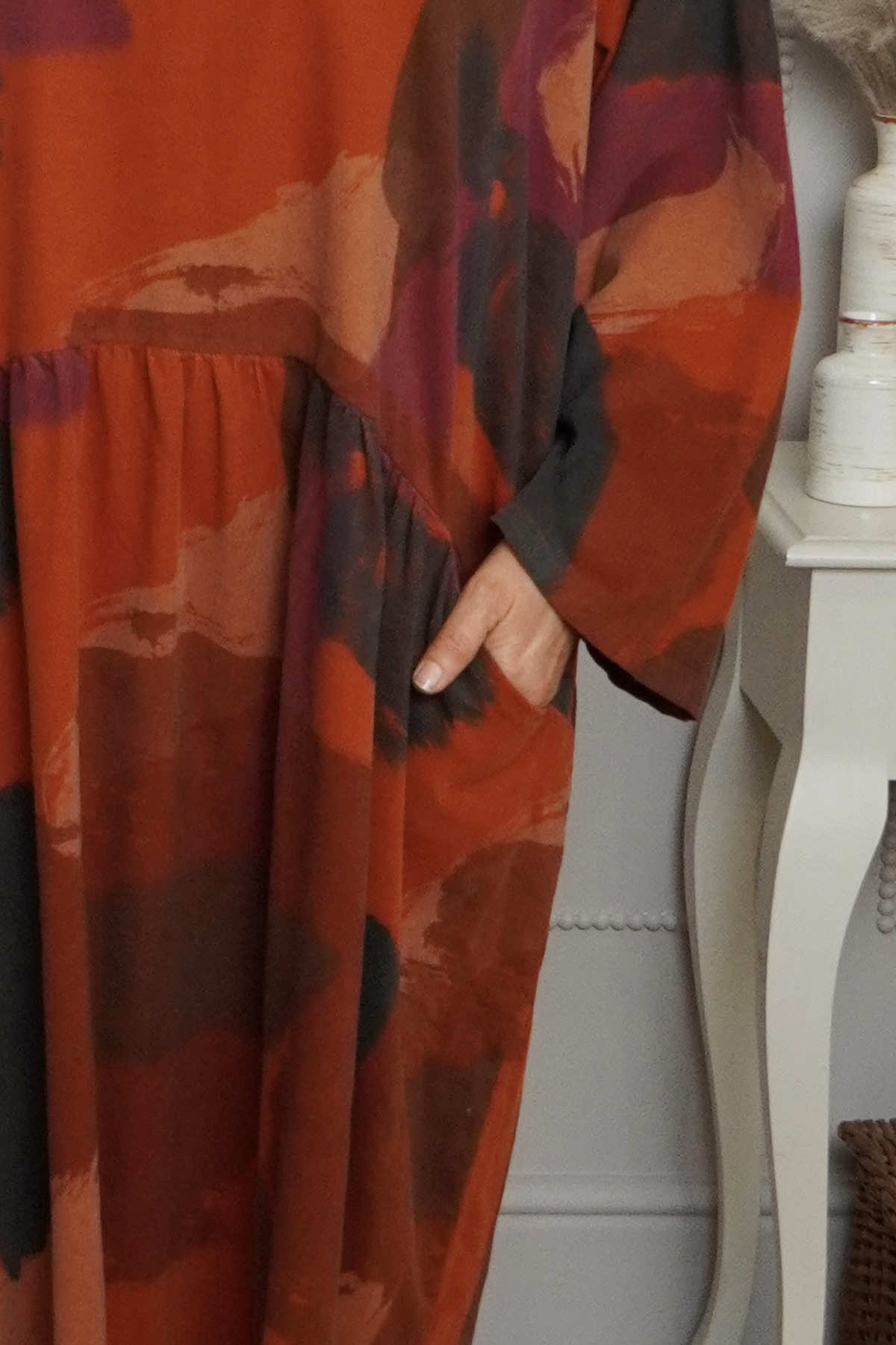 Dreda Print Needlecord Dress Burnt Orange