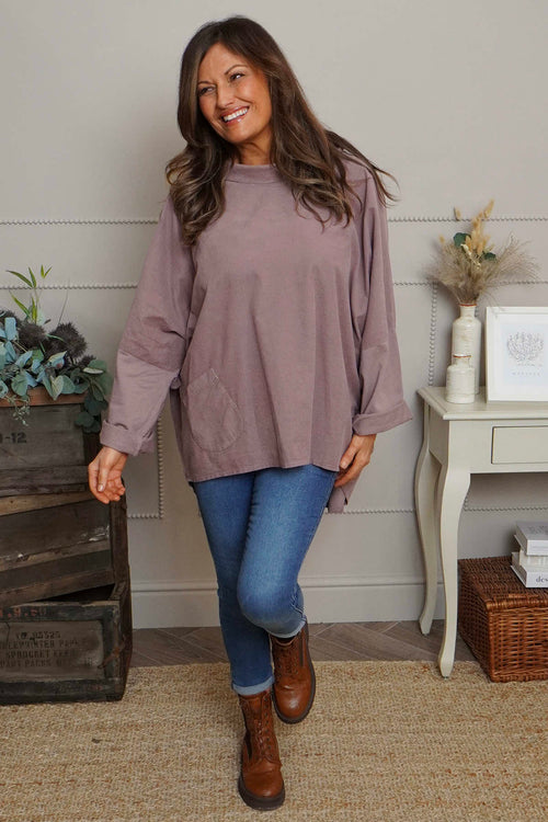Rhianna Cowl Needlecord Top Mauve - Image 1