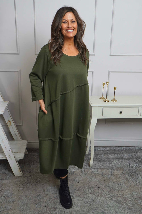 Minnie Seam Detail Cotton Tunic Khaki - Image 1