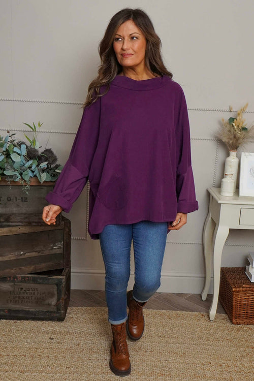 Rhianna Cowl Needlecord Top Purple - Image 2