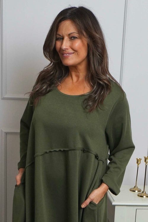 Minnie Seam Detail Cotton Tunic Khaki - Image 2