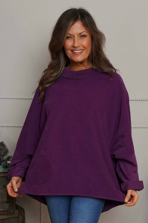Rhianna Cowl Needlecord Top Purple - Image 1