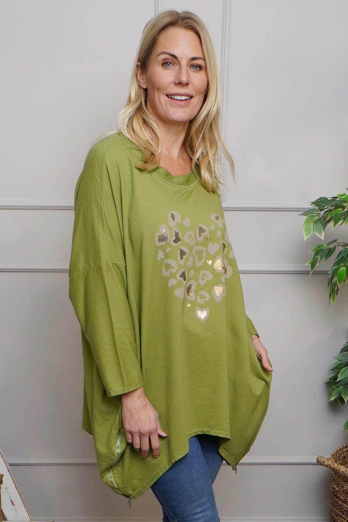Evette Heart Cotton Top Green