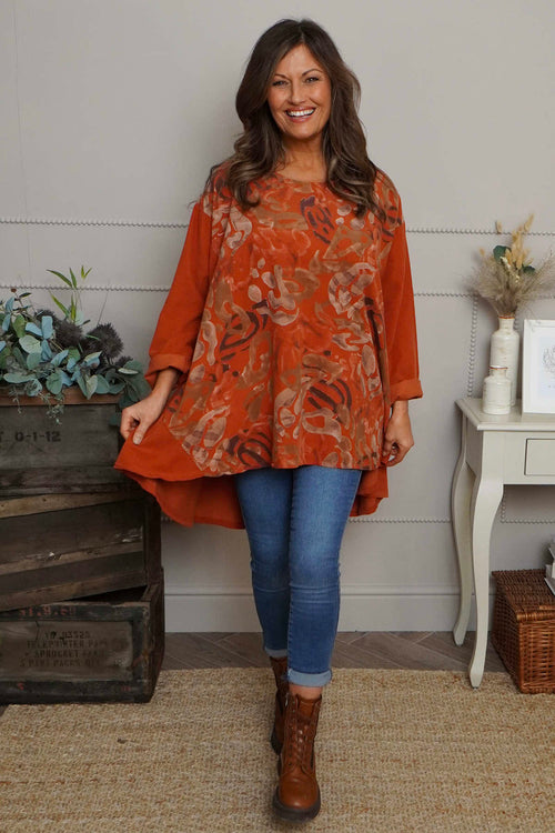 Kacey Print Needlecord Top Burnt Orange - Image 2