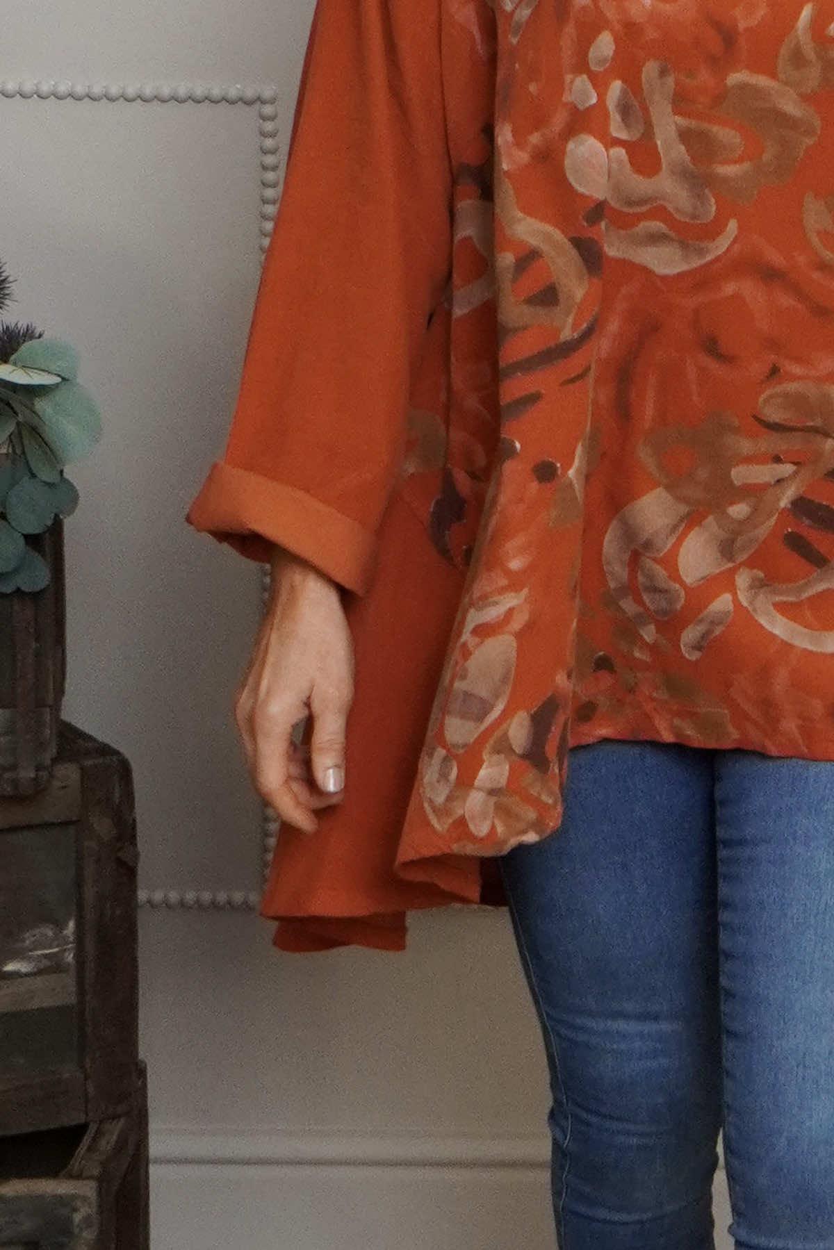 Kacey Print Needlecord Top Burnt Orange