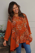 Kacey Print Needlecord Top Burnt Orange Burnt Orange - Kacey Print Needlecord Top Burnt Orange