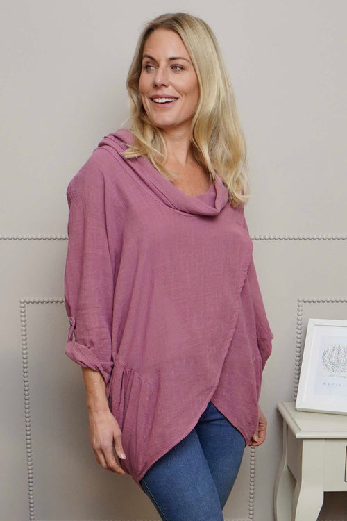 Beulah Cowl Neck Cotton Top Grape - Image 1
