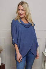 Beulah Cowl Neck Cotton Top Dark Blue Dark Blue - Beulah Cowl Neck Cotton Top Dark Blue