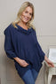 Beulah Cowl Neck Cotton Top Navy