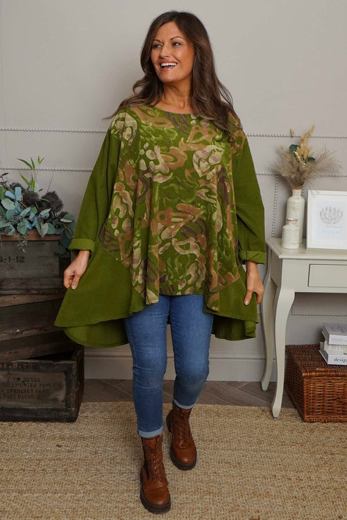 Kacey Print Needlecord Top Olive - Image 2