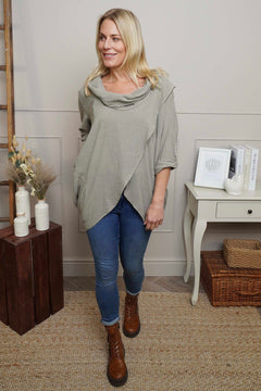 Beulah Cowl Neck Cotton Top Mocha