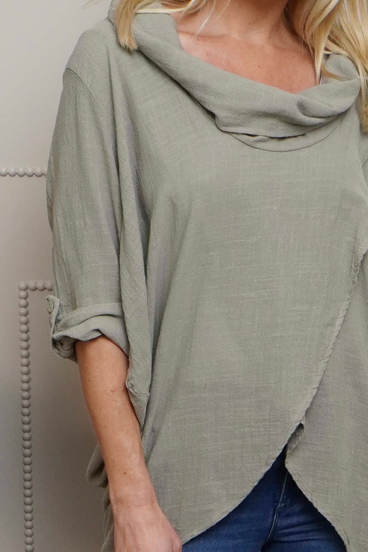 Beulah Cowl Neck Cotton Top Mocha