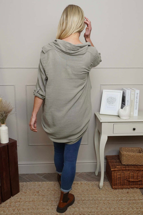 Beulah Cowl Neck Cotton Top Mocha - Image 4