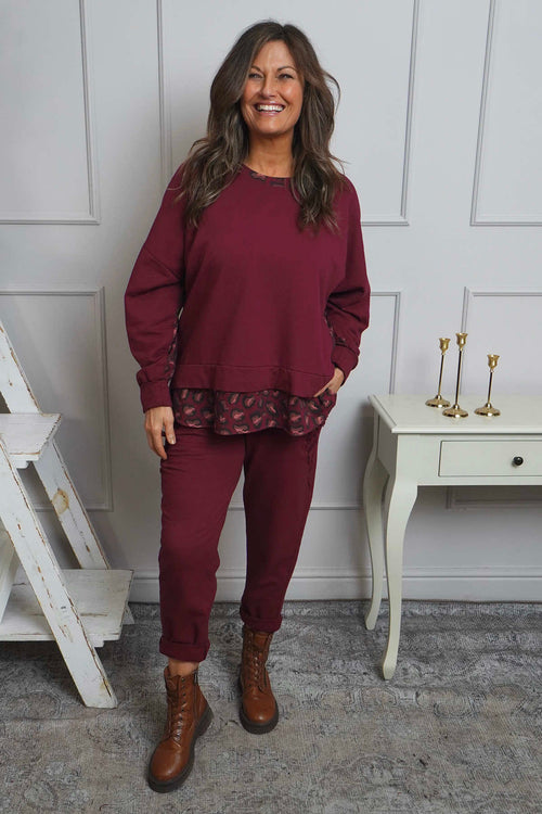 Nicky Leopard Print Cotton Top Burgundy - Image 1