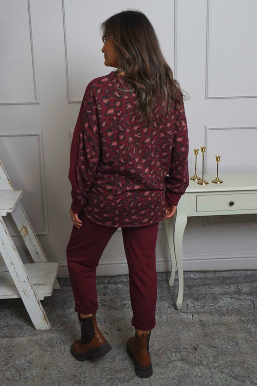 Nicky Leopard Print Cotton Top Burgundy - Image 4
