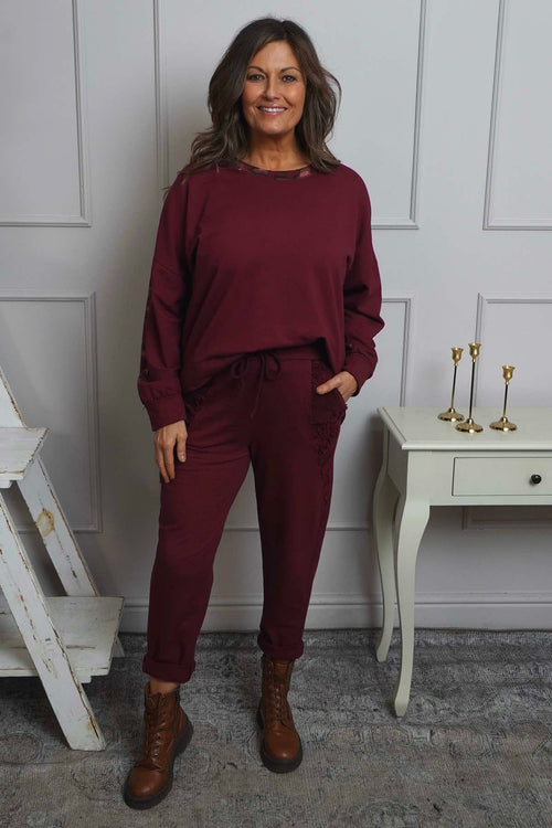 Lina Cord Detail Cotton Joggers Burgundy - Image 1