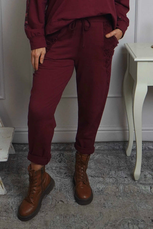 Lina Cord Detail Cotton Joggers Burgundy - Image 2