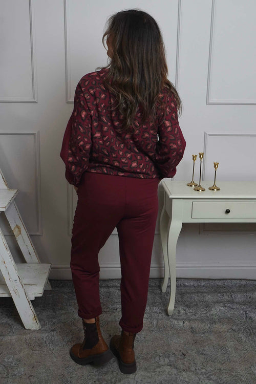 Lina Cord Detail Cotton Joggers Burgundy - Image 4