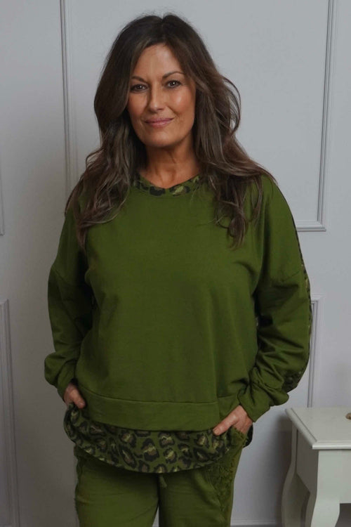 Nicky Leopard Print Cotton Top Olive - Image 2