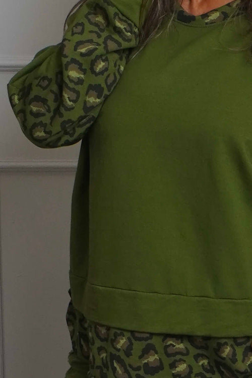 Nicky Leopard Print Cotton Top Olive - Image 3