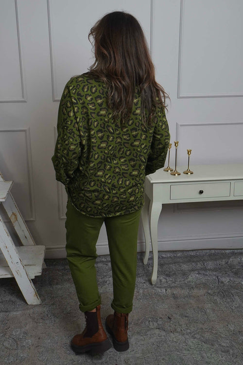 Nicky Leopard Print Cotton Top Olive - Image 4