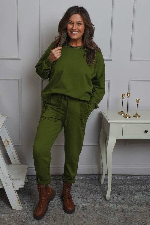 Lina Cord Detail Cotton Joggers Olive - Image 1