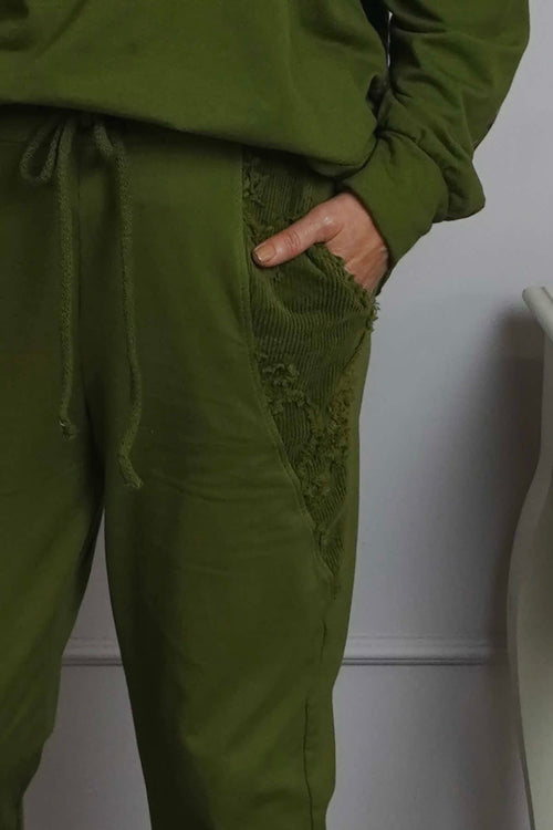 Lina Cord Detail Cotton Joggers Olive - Image 3