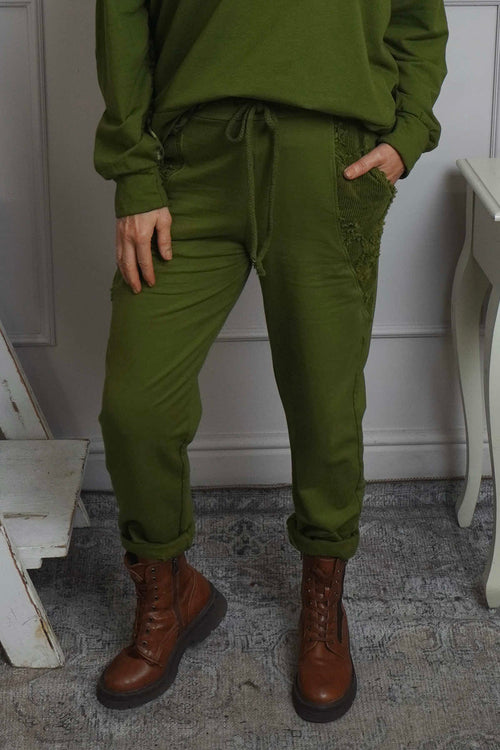 Lina Cord Detail Cotton Joggers Olive - Image 2