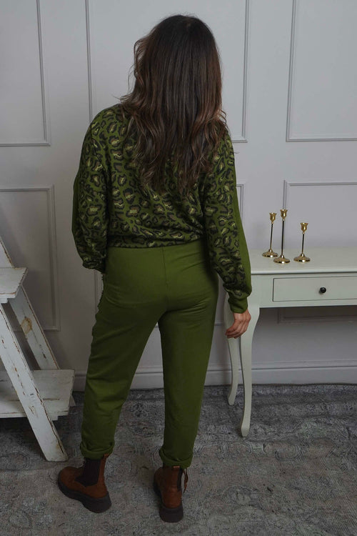 Lina Cord Detail Cotton Joggers Olive - Image 4