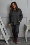Nicky Leopard Print Cotton Top Mid Grey