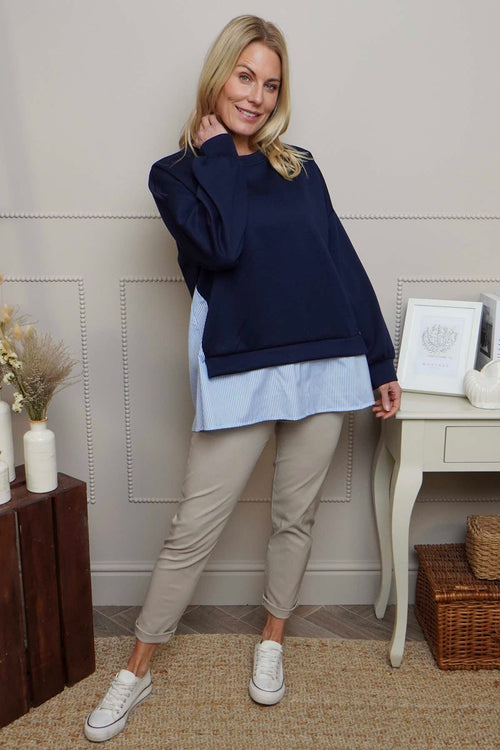 Gail Layer Detail Top Navy - Image 1