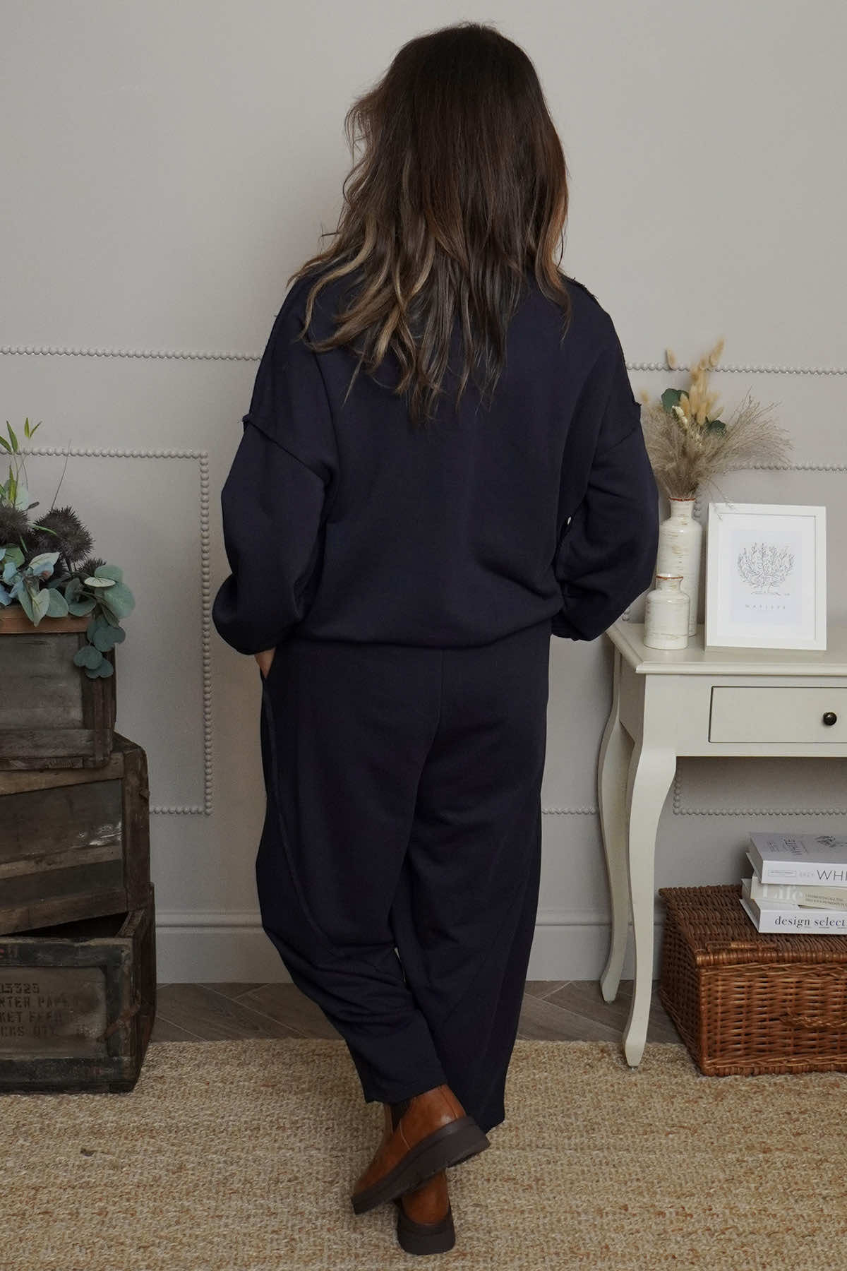 Yasmina Cropped Cotton Trousers Navy