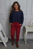 Lina Cord Detail Cotton Joggers Red