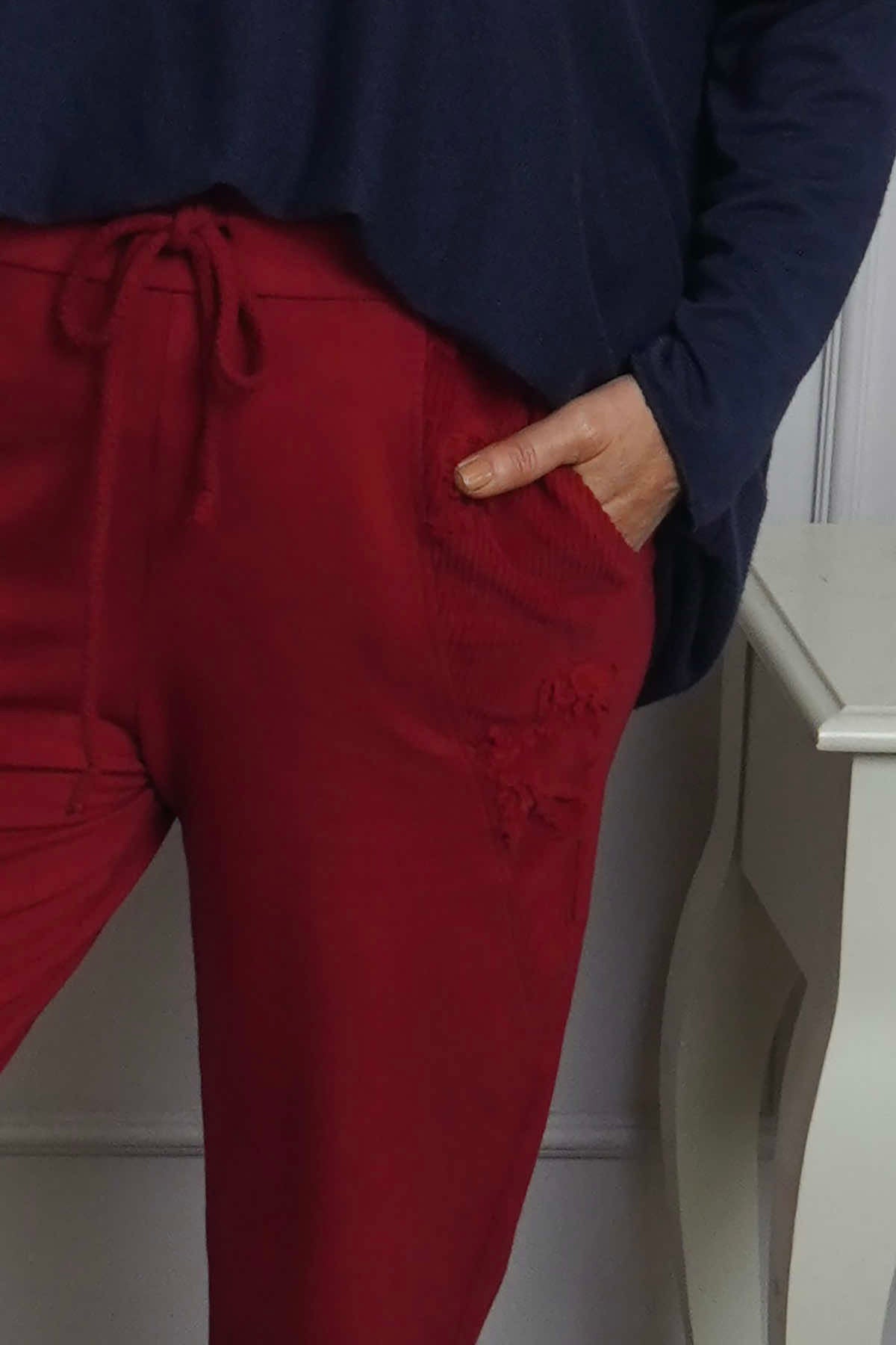 Lina Cord Detail Cotton Joggers Red