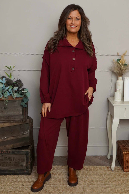 Sybil Button Cotton Sweatshirt Wine - Image 1