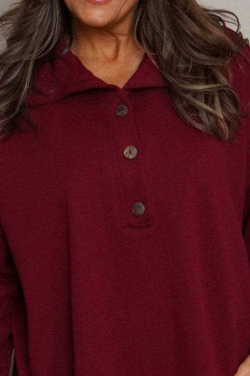 Sybil Button Cotton Sweatshirt Wine - Image 3