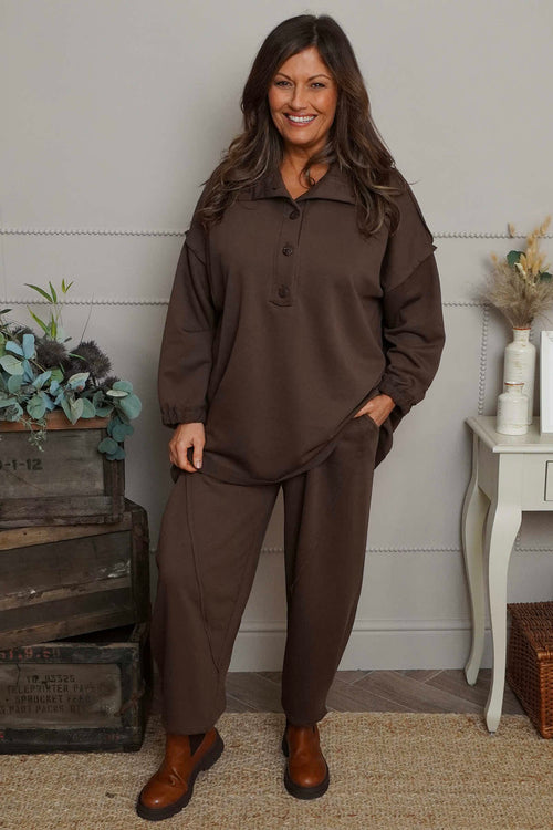 Sybil Button Cotton Sweatshirt Cocoa - Image 2