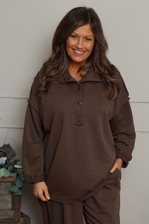 Sybil Button Cotton Sweatshirt Cocoa - Image 1