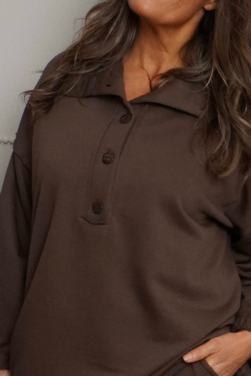 Sybil Button Cotton Sweatshirt Cocoa - Image 3