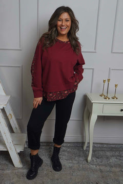 Nicky Leopard Print Cotton Top Wine