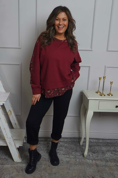 Nicky Leopard Print Cotton Top Wine - Image 1