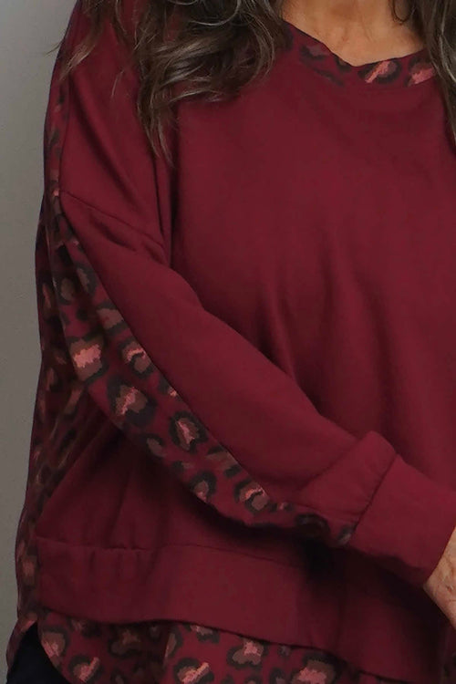 Nicky Leopard Print Cotton Top Wine - Image 3