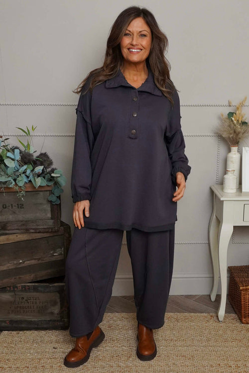 Sybil Button Cotton Sweatshirt Charcoal - Image 2