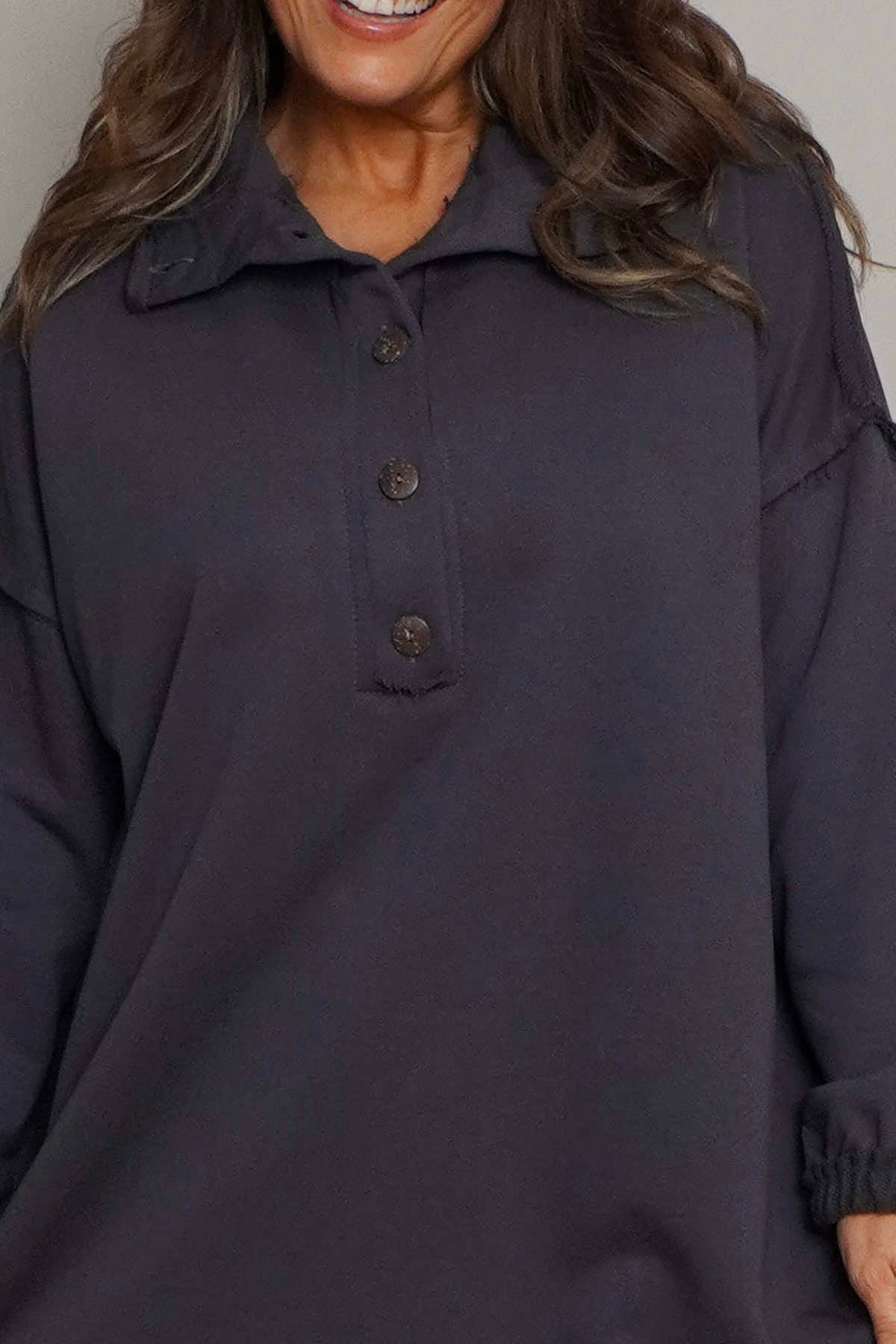 Sybil Button Cotton Sweatshirt Charcoal