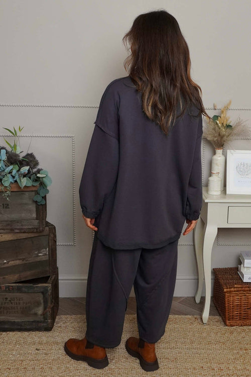 Sybil Button Cotton Sweatshirt Charcoal - Image 4